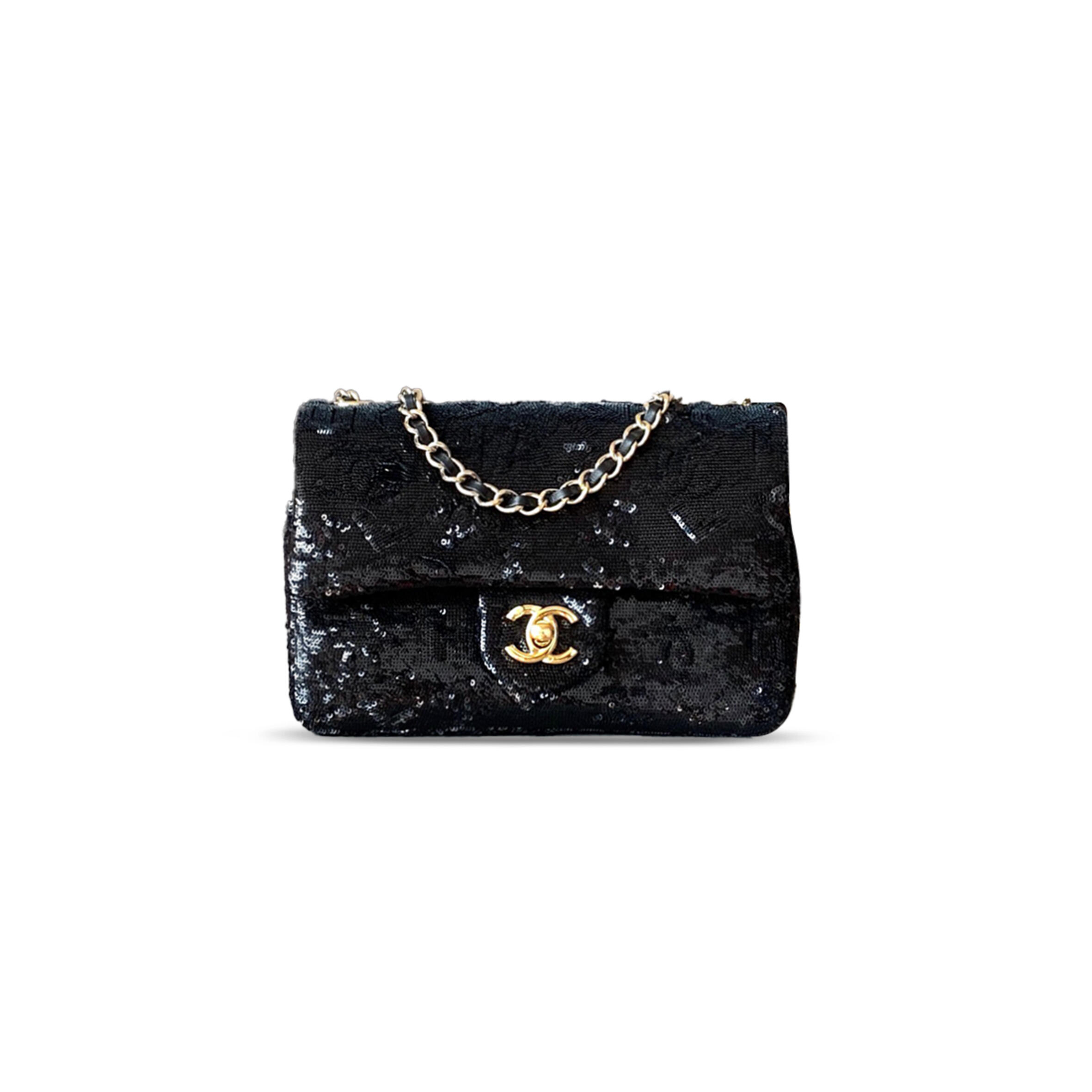 CHANEL MASTER FLAP BAG SEQUINS & GOLD METAL & BLACK AS4561 (21*14*8cm)